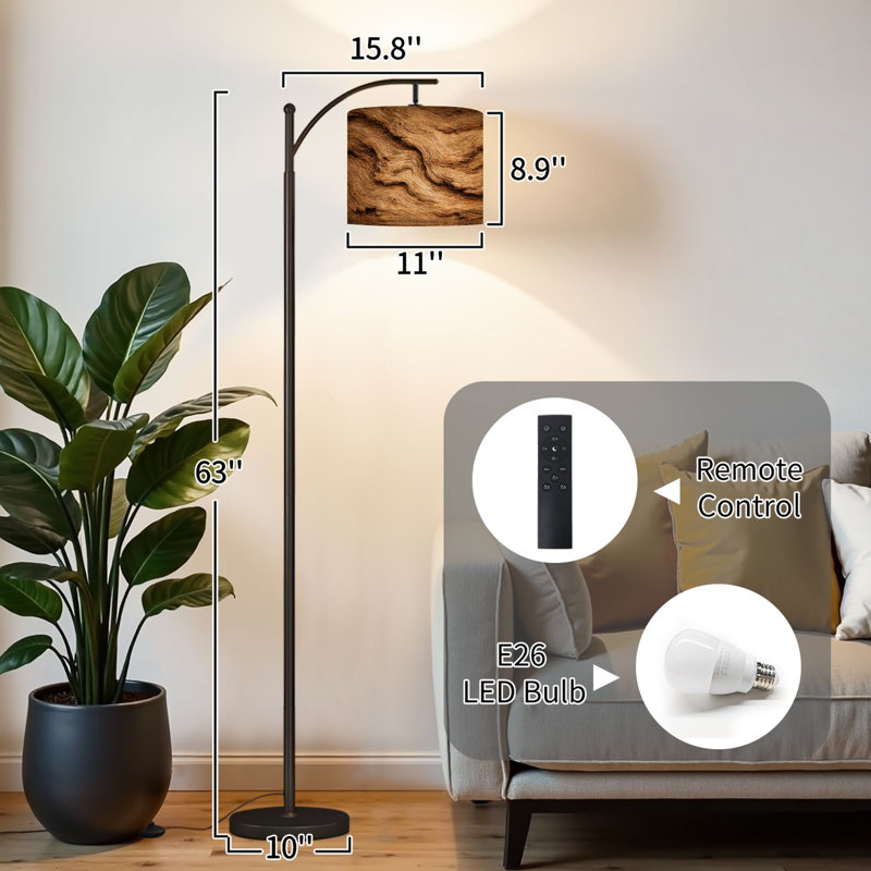 Lampe sur pied à arc avec abat-jour réglable Lampe sur pied en bois vieilli pour l'industrie du bois