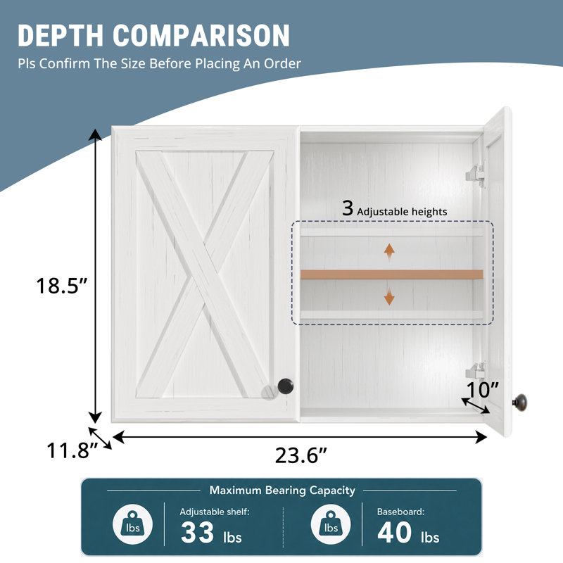 24"W Barn Door Wall Cabinets for Kitchen, Laundry room