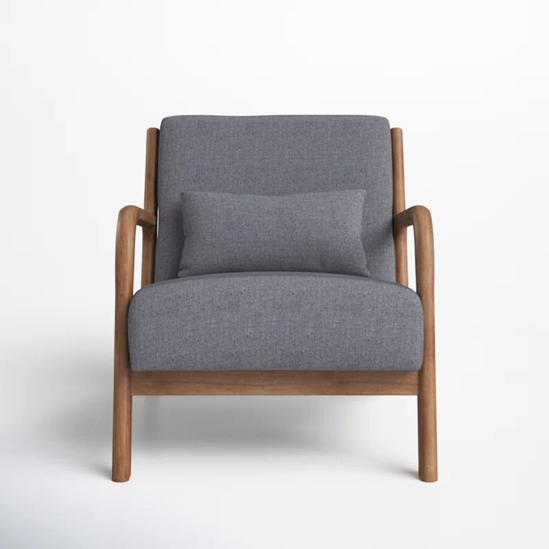 66 cm Wide Modern Minimalist Upholstered Solid Wood Accent Armchair with A Supportive Backrest (Set of 2), Grey Linen