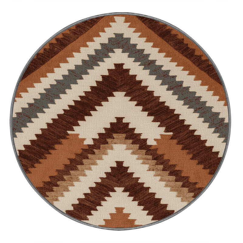  Tapis beige lavable rayé en terre cuite, Rond 6 pi