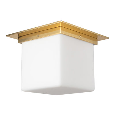 Plafonnier carré en laiton minéral patiné avec verre opale 11 po (9 po de hauteur) Minéral