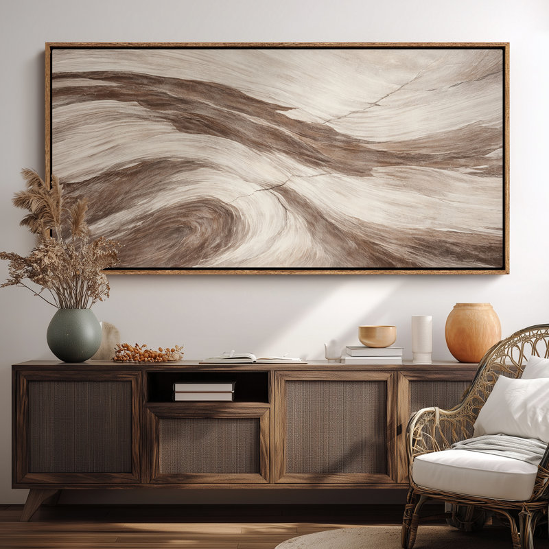 Très grand art mural abstrait brun, H 30 po x l 60 po, Naturel