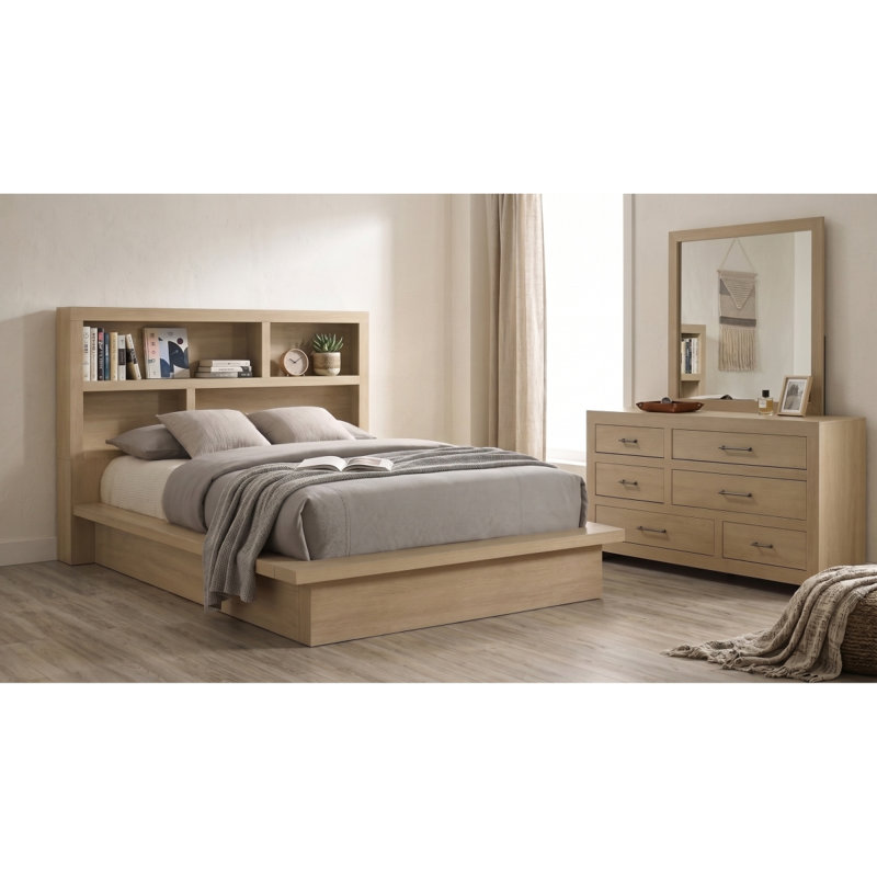 Ensemble de chambre à coucher 3 pièces Callahan, Ensemble de 3 pièces : lit, commode, miroir