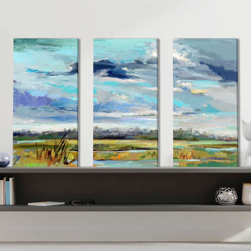 Marsh Skies - Ensemble de 3 toiles tendues, H 32 po x l 48 po x P 0,75 po