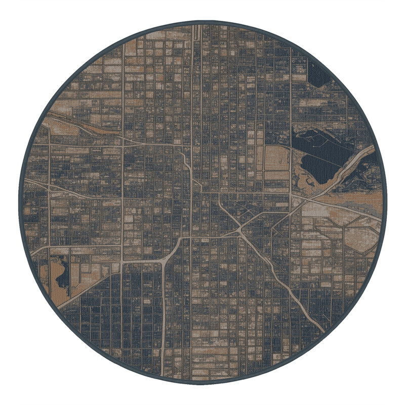 Machine Washable Transportation Black Area Rug, Round 5'