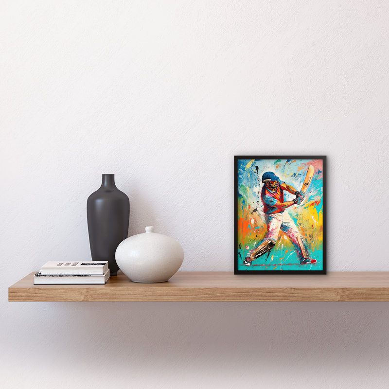 Lobsang Cricket Shot Vibrant Cricketer Batsman Portrait - Single Picture Frame Print