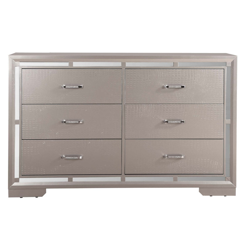 Commode 6 tiroirs, champagne argenté, Champagne