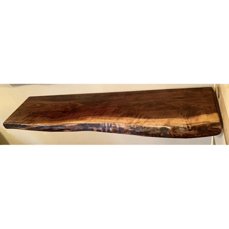 Walnut Floating Shelf with Live Edge, 2" H x 66" W x 12" D