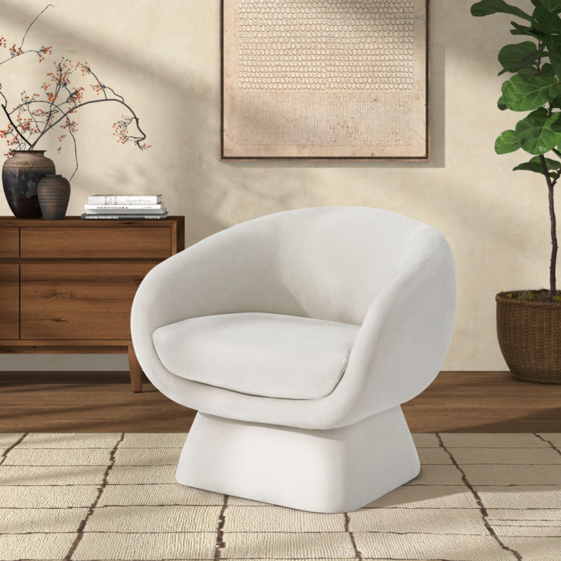 Fauteuil demi-tonneau en polyester 30,7 po Genata, Lin crème