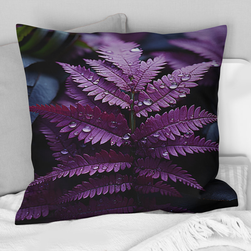 Coussin décoratif violet à motif de fougères améthystes et ombres