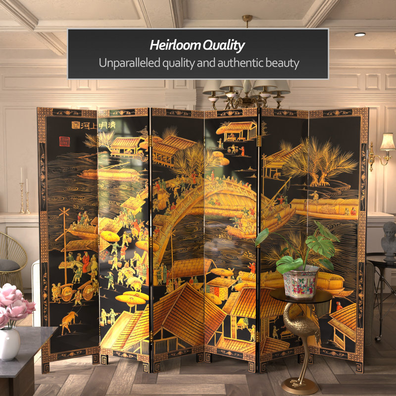 6 Ft. Tall Black Lacquer Room Divider - Ching Ming