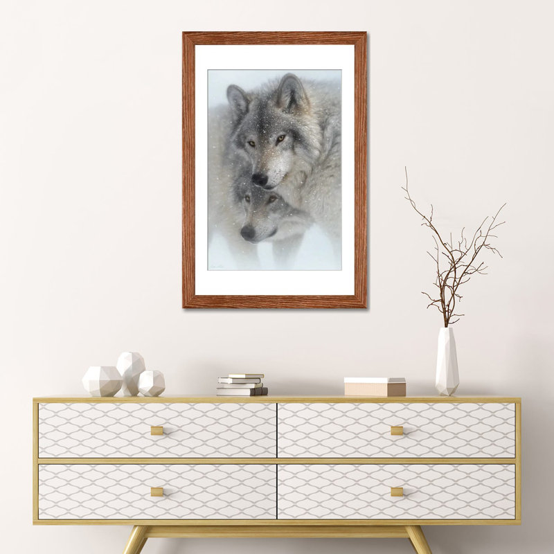 Wild Devotion - Gray Wolves, 24" H x 16" W x 1" D, Classic Wood Open Corner Frame Paper