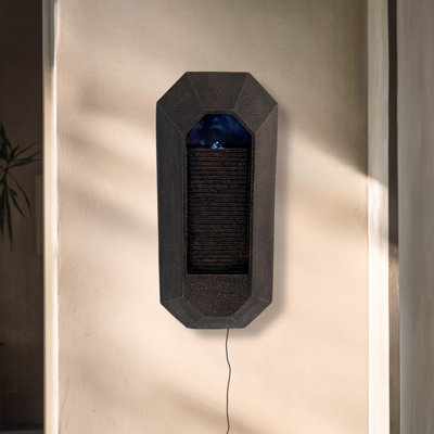  23.3" H Brown Wall Fountain with LED Light