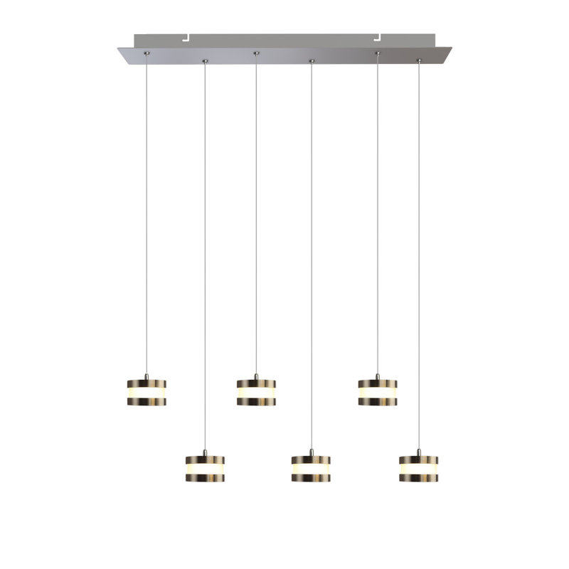 Luminaire suspendu tambour en grappe 6 lumières Karter, Laiton brossé