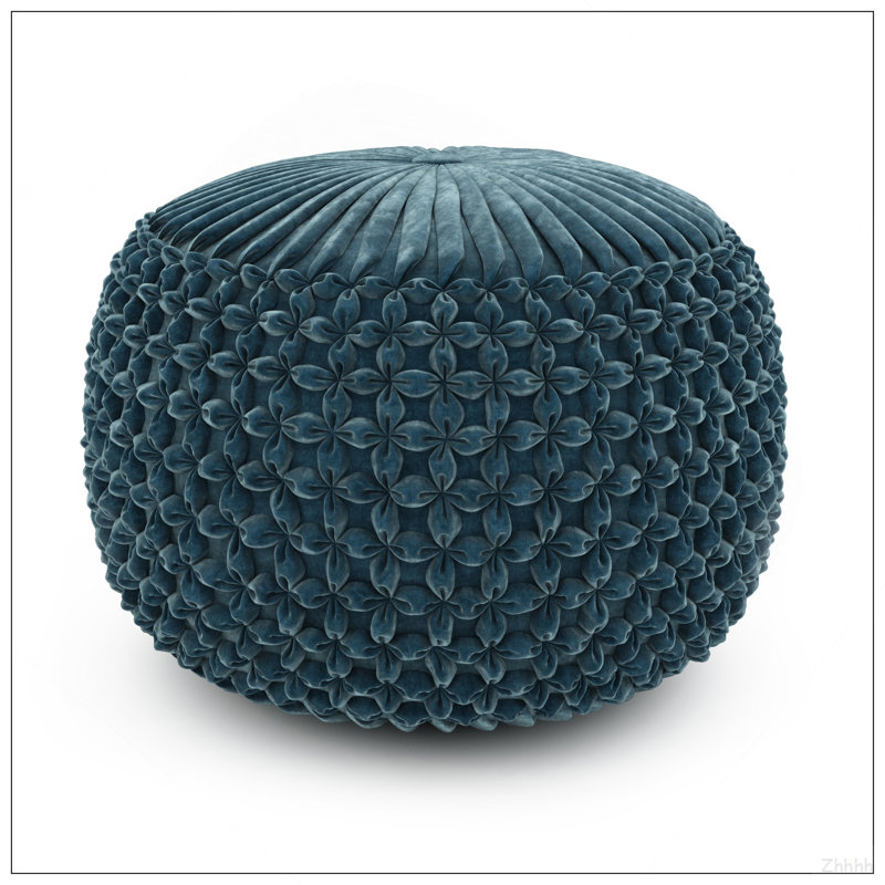 Pouf rond en velours bleu sarcelle Renee, Tissu bleu