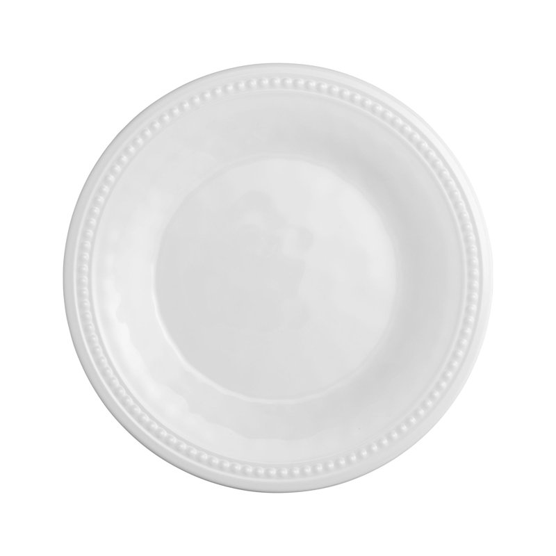 White Beaded 18 Piece Melamine Dinnerware Set Plate and Bowl Set - Service for 6