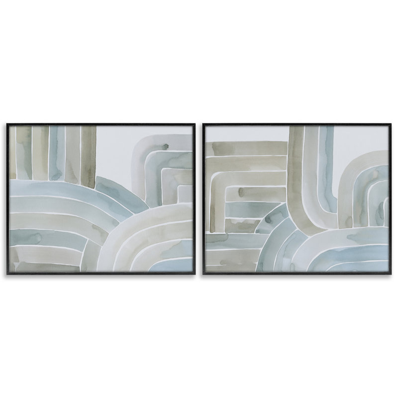 Ensemble de 2 estampes discrètes et discrètes, par Grace Popp, H 11 po x l 28 po, Giclée encadrée noir minuit