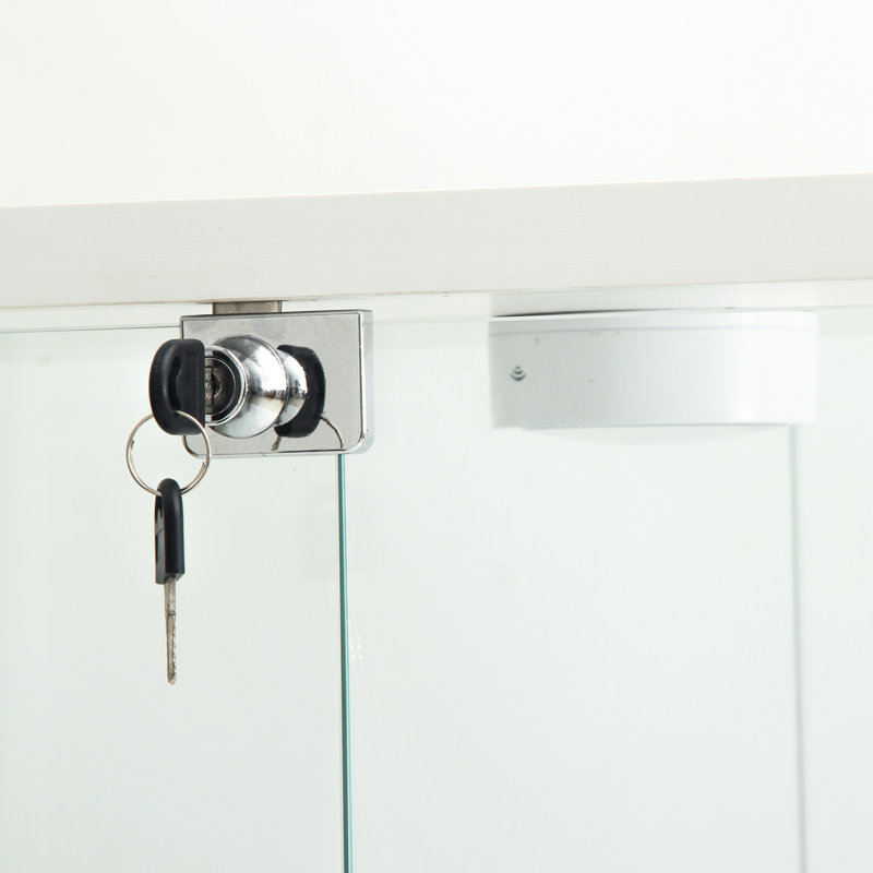 Vitrine à deux portes en verre avec 4 tablettes - lumières DEL pour le salon, la chambre à coucher, mezzanine 64,7 po x 31,7 po x 14,3 po, cadre blanc trempé et stable pour couloir