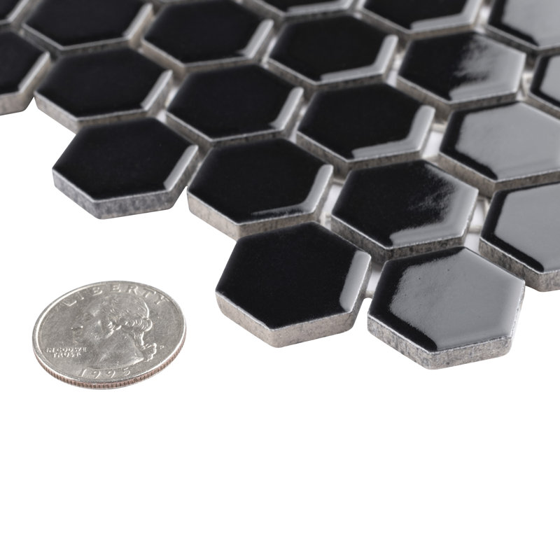 Metro 1" Hex Glossy Black 10-1/4 in. x 11-7/8 in. Porcelain Mosaic Tile