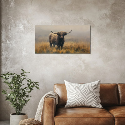  Large Highland Cow Canvas Wall Art, Rustic Animal Painting Pictures Wall Decor, Earth Tone Highland Cow Picture Framed Artwork for Living Room Bedroom Farmhouse Office 20x40"