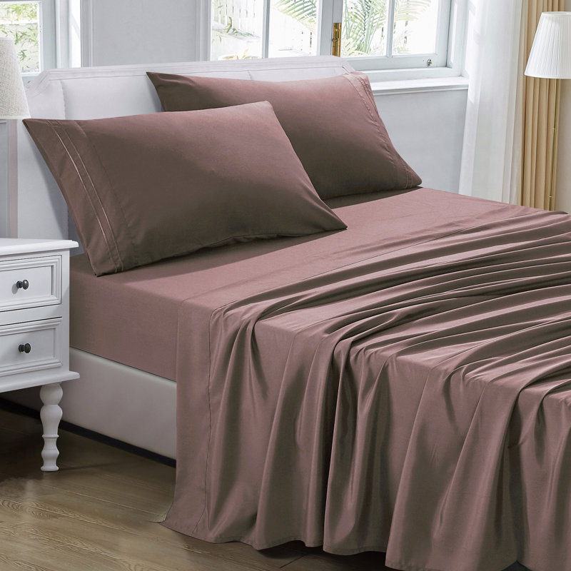 Jcrown Microfiber Sheet Set, Full Sheet Set with 2 Pillowcases, Rose