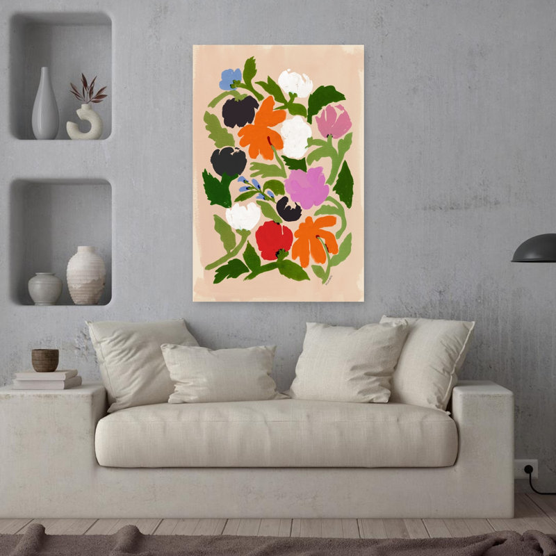 Art contemporain abstrait coloré, fleur moderne, art naturel, H 36 po x l 24 po