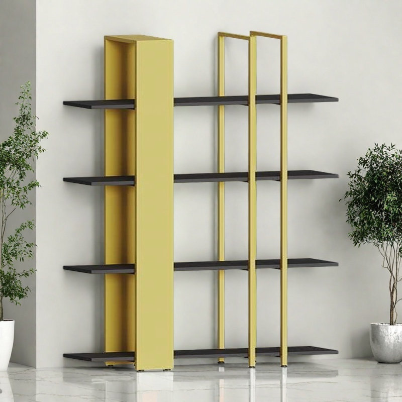 Creative quality and beautiful bookcase, (4 Shelves) 70.8"H x 70.8"W x 11.8"D, Black/Gold