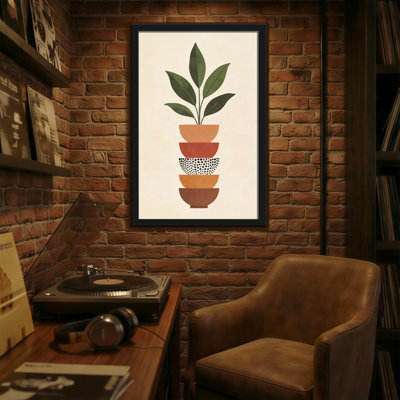 Abstract Stacked Pots With Green Plant Pattern