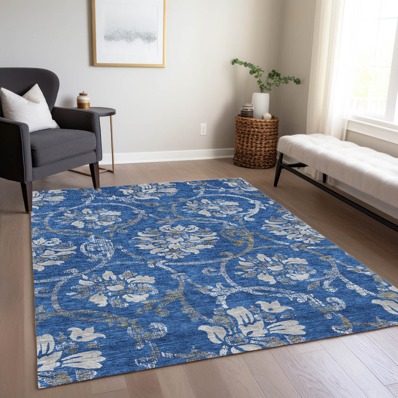 Chantille intérieure / extérieure lavable à la machine ACN762 - bleu, Rectangle de 10 pi x 14 pi