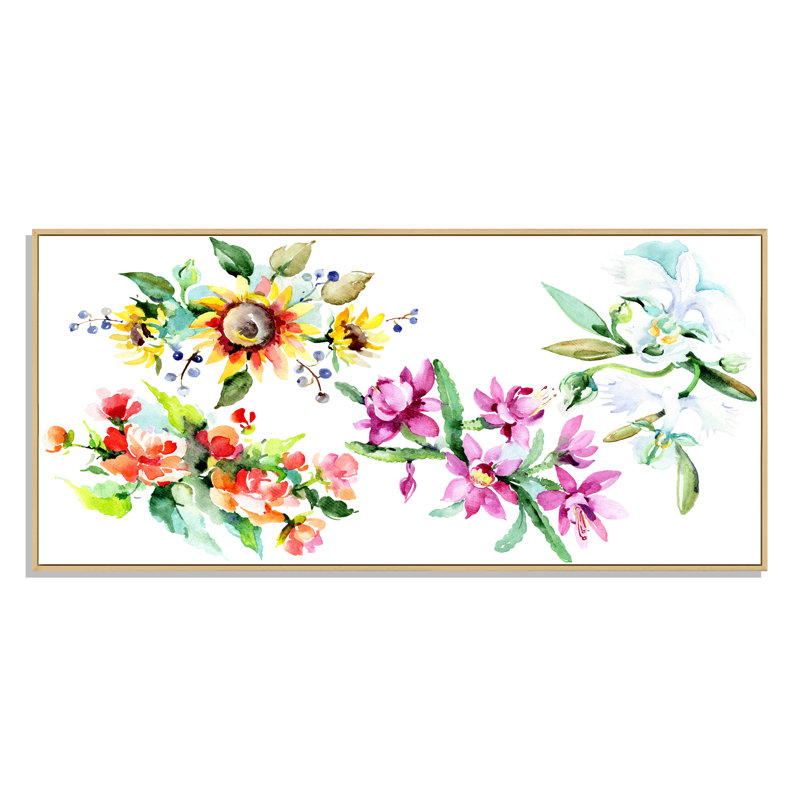 Illustration de fleurs blanches - Peinture sur toile, Cadre brun, H 24 po x l 36 po x P 1 po