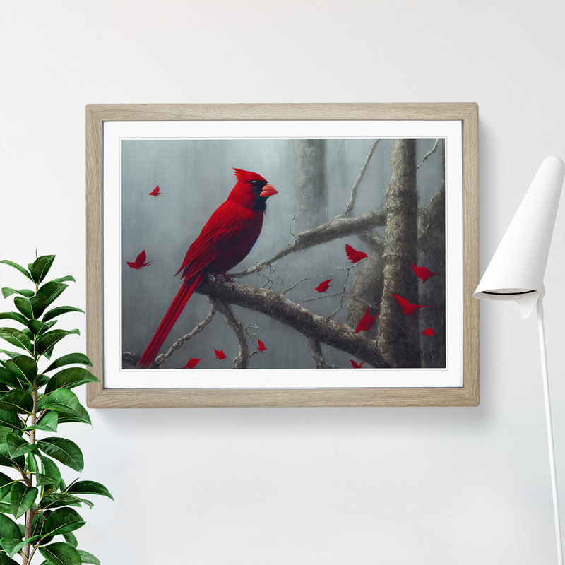 Cardinal Bird Vol.7 - Single Picture Frame Print, 34cm H x 46cm W x 2cm D, Oak Framed