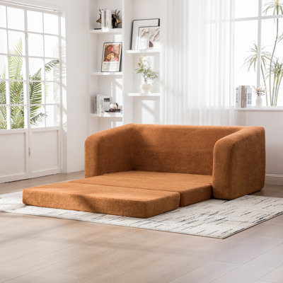 Canapé-lit escamotable pliable 71 po 2-en-1 avec accoudoirs et coussins de dossier, canapé-lit convertible en chenille désossé, avec matelas pour lit double, canapé-lit pour salon, chambre d'amis, orange