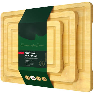 Bamboo Cutting Board Set For Kitchen Serving Chopping Boards Wooden Wood US