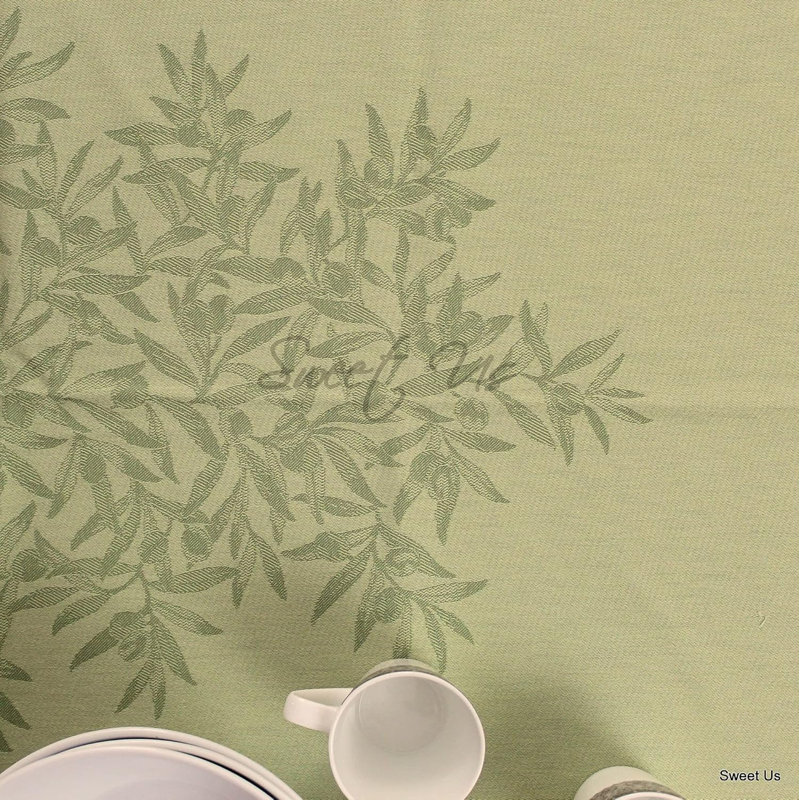 Wipeable Stain Resistant polytetrafluoroethylene Coated Provencal Jacquard Cotton Olive Floral Tablecloth Collection
