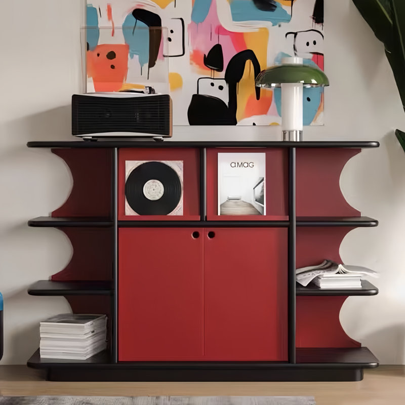 Armoire d'entrée rétro de style français, H 42,52 po x l 47,24 po x P 15,75 po, Rouge / Noir