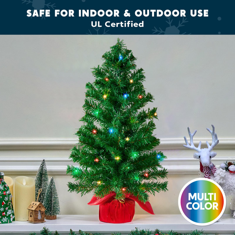 24"/2FT Small Tabletop Christmas Tree with Multi-Color LED Lights