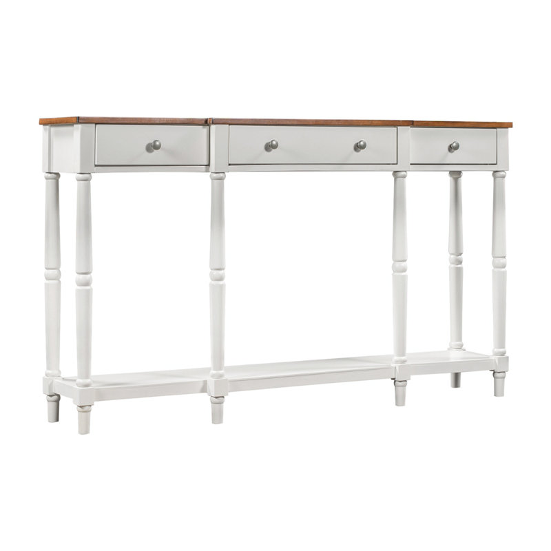 Console en bois massif de 58 po, Brun, Blanc