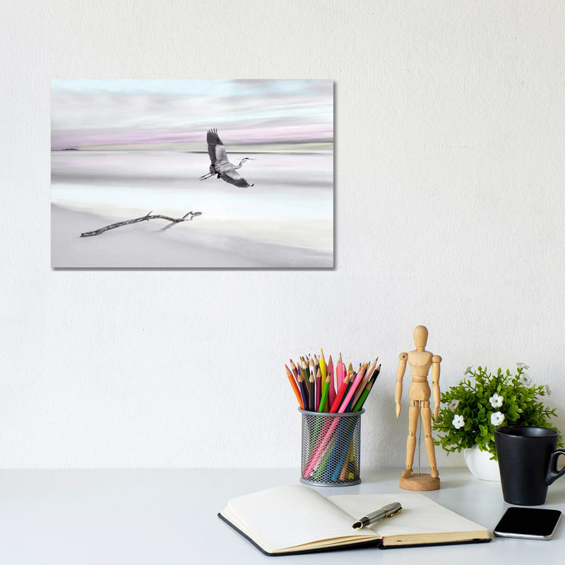 Great Blue Heron At Ocean Beach With Spot Color by Laura D Young - Gallery-Wrapped Canvas Giclée on Canvas, Wrapped Canvas