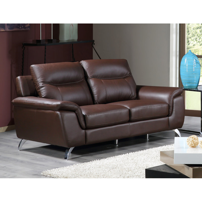 Lorrain Upholstered 66'' Loveseat, Brown Leather Match