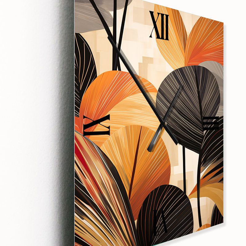 Horloge murale surdimensionnée Funky Foliage In Terracotta I - Abstract Botanicals, H 28 po x l 12 po x P 1 po