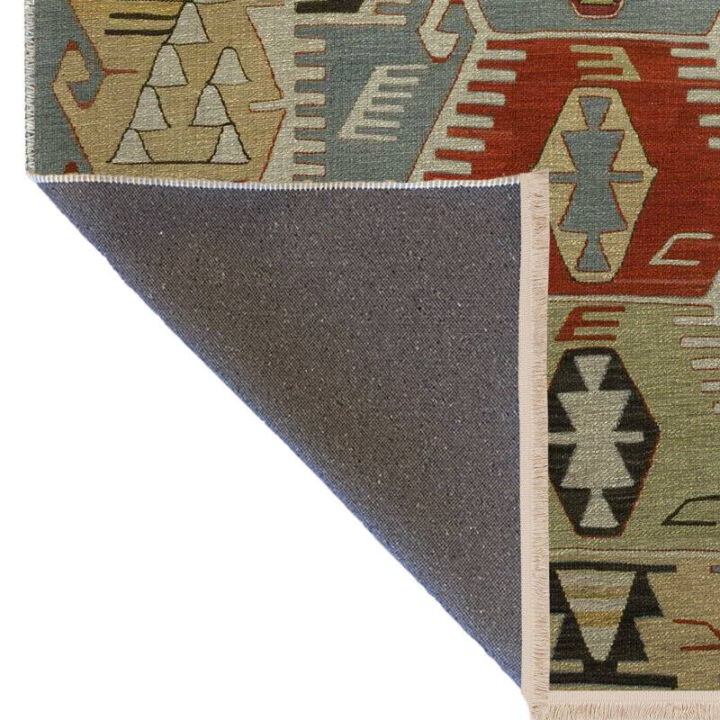 Tapis décoratif multicolore à motif frangé, Tapis de couloir 3 pi 3,37 po x 9 pi 10,11 po