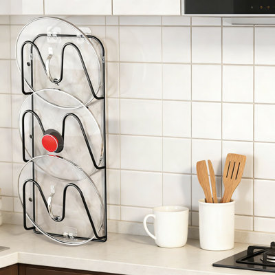 Ensemble de 2 couvercles de dessous de pot sous armoire, support mural à 6 niveaux réglable sans perceuse, rangement antirouille pour armoires de cuisine et petits espaces