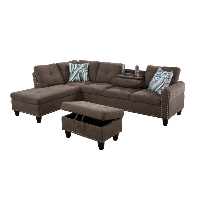 Manervia Upholstered L-Shaped Sectional, Brown, Left Hand Facing