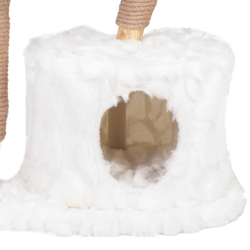 Natural Branch Cat Furniture, Modern Comfy , White Luxury Tower With Stable Base And Interior,