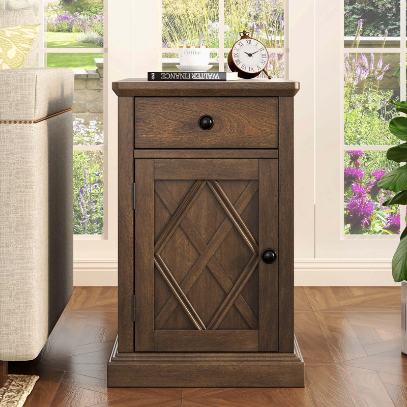 Table de bout de salon moderne avec ports de chargement USB intégrés et rangement spacieux, Brun antique