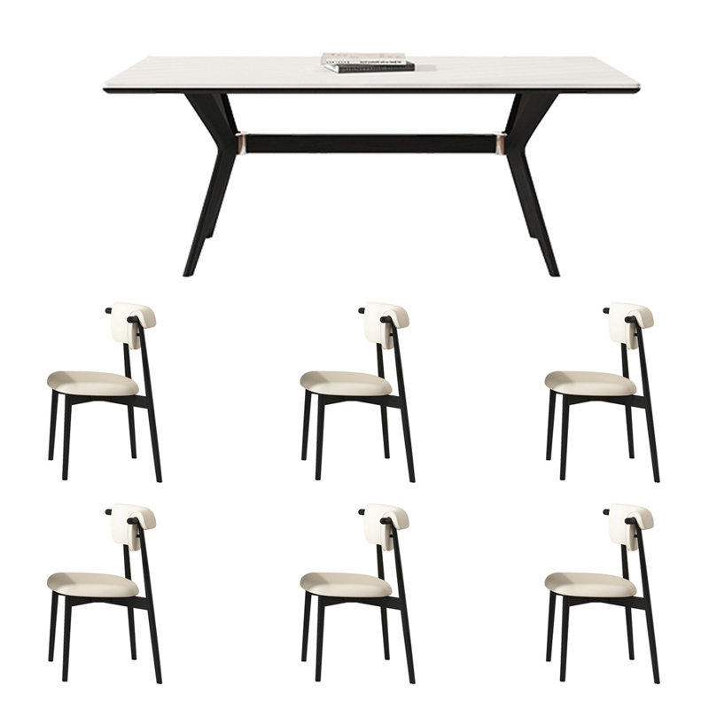 Ensemble de salle à manger contemporain en bois de frêne avec chaises, H 29,52 po x L 62,99 po x l 31,49 po