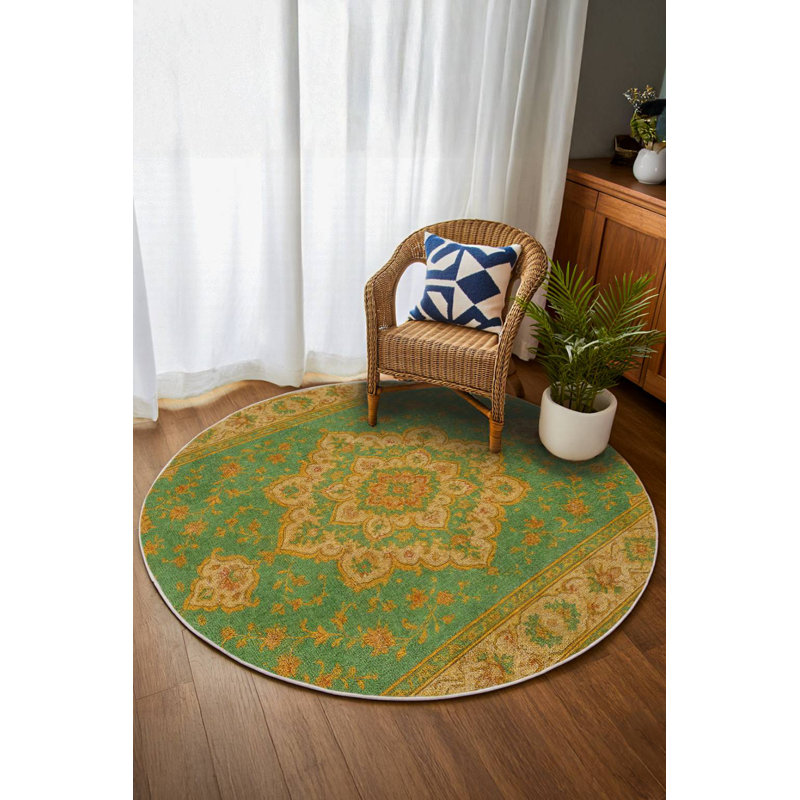 Tapis marocain en coton et polyester à imprimé numérique Zyana Collection, Rond 4 pi
