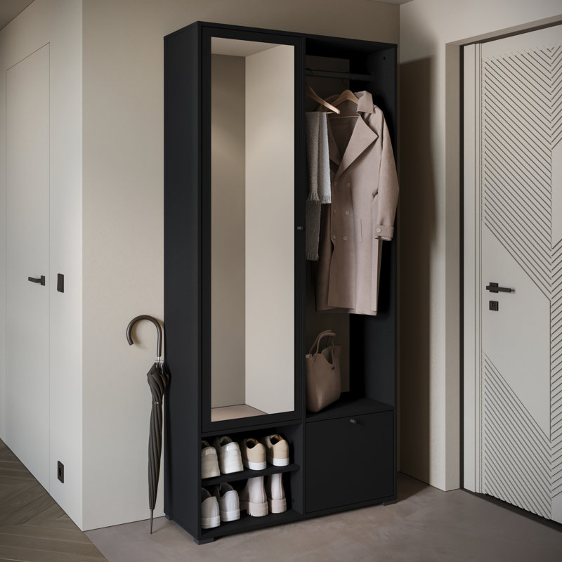 Hall Tree 90cm Wide with Shoe Storage, Black