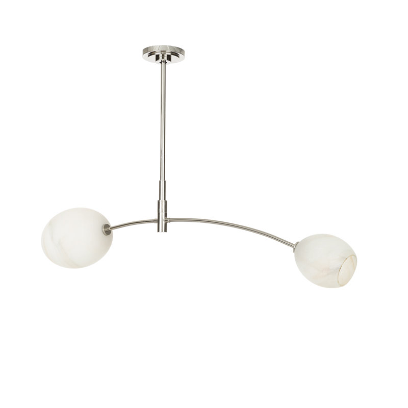 Polished Nickel Double Pendant with Alabaster Glass Shades