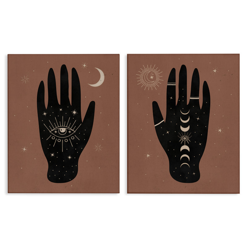  «All Seeing Mystical Hands», ensemble de 2 toiles murales par Nina Blue, H 30 po x l 24 po